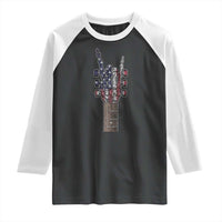 Rock On Skeleton Hand Guitar Raglan Shirt Retro American Flag Heavy Metal Guitarist - Wonder Print Shop