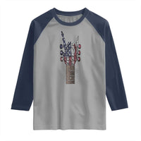 Rock On Skeleton Hand Guitar Raglan Shirt Retro American Flag Heavy Metal Guitarist - Wonder Print Shop