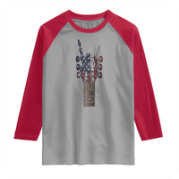 Rock On Skeleton Hand Guitar Raglan Shirt Retro American Flag Heavy Metal Guitarist - Wonder Print Shop