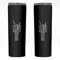 Rock On Skeleton Hand Guitar Skinny Tumbler Retro American Flag Heavy Metal Guitarist - Wonder Print Shop