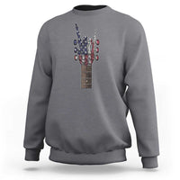 Rock On Skeleton Hand Guitar Sweatshirt Retro American Flag Heavy Metal Guitarist - Wonder Print Shop