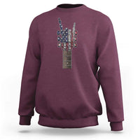 Rock On Skeleton Hand Guitar Sweatshirt Retro American Flag Heavy Metal Guitarist - Wonder Print Shop