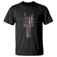 Rock On Skeleton Hand Guitar T Shirt Retro American Flag Heavy Metal Guitarist - Wonder Print Shop