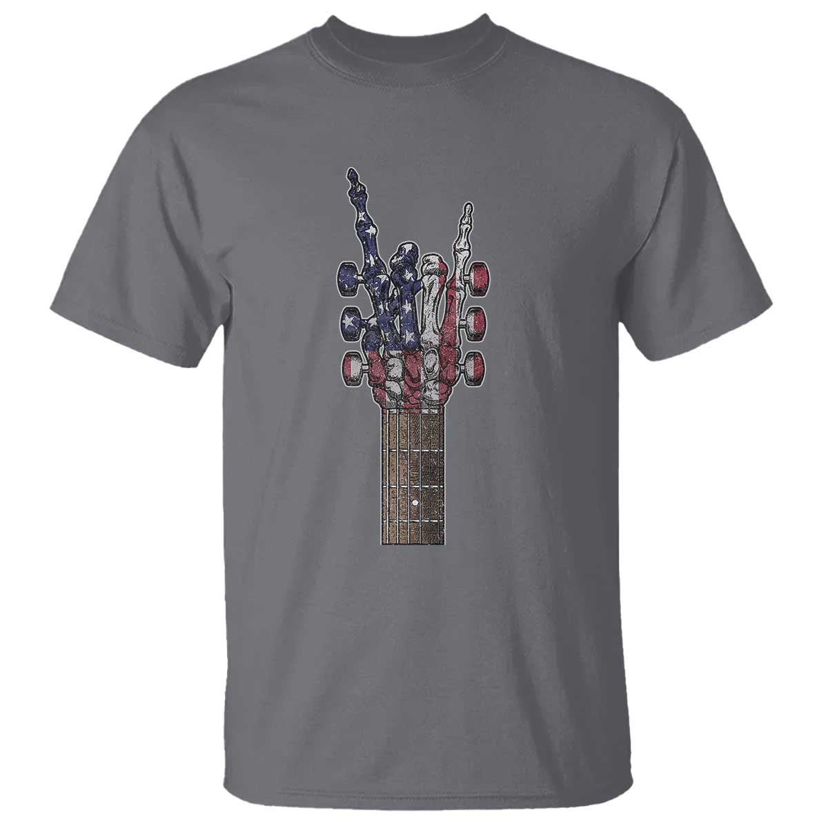 Rock On Skeleton Hand Guitar T Shirt Retro American Flag Heavy Metal Guitarist - Wonder Print Shop
