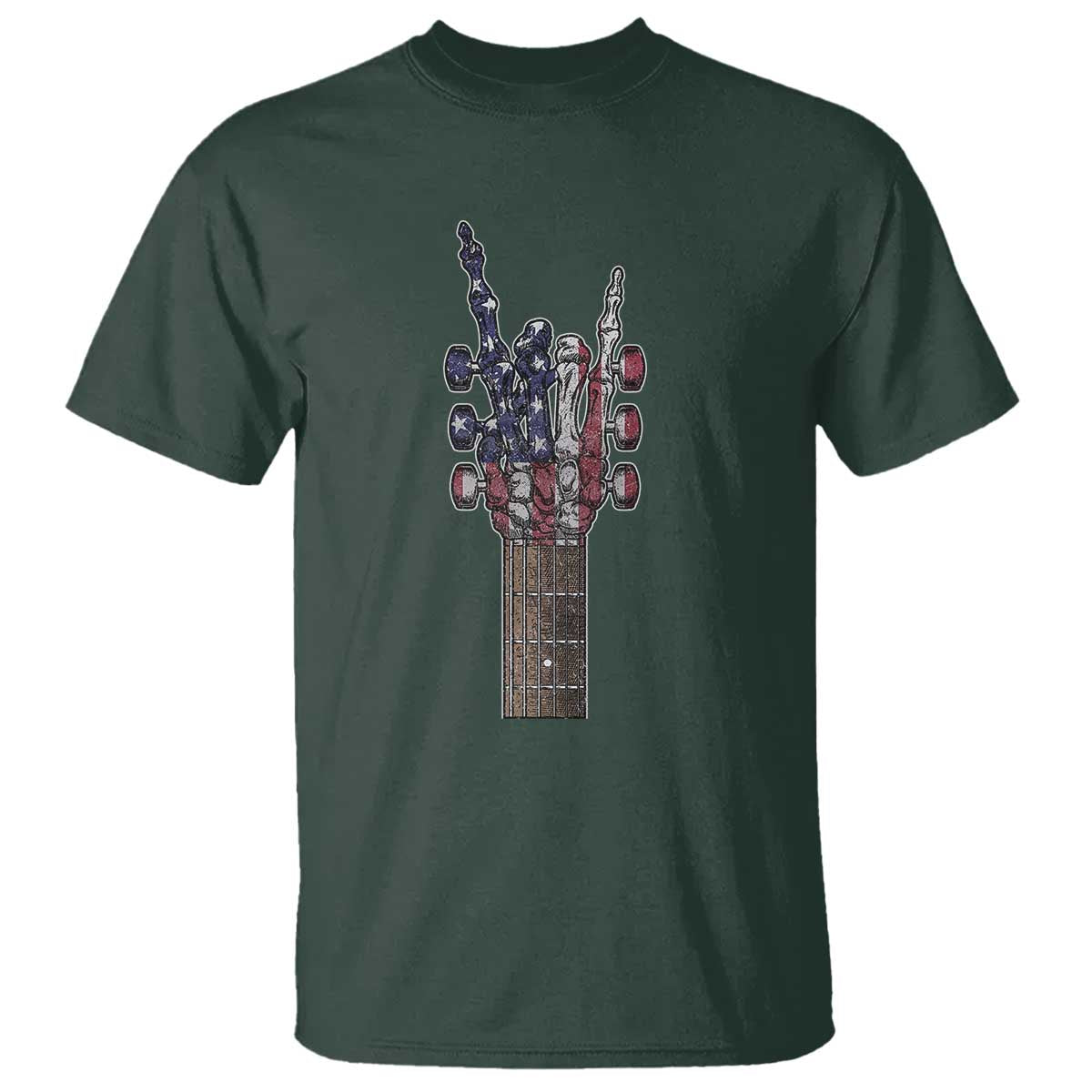 Rock On Skeleton Hand Guitar T Shirt Retro American Flag Heavy Metal Guitarist - Wonder Print Shop