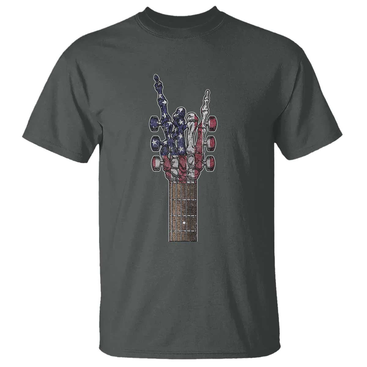 Rock On Skeleton Hand Guitar T Shirt Retro American Flag Heavy Metal Guitarist - Wonder Print Shop