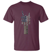 Rock On Skeleton Hand Guitar T Shirt Retro American Flag Heavy Metal Guitarist - Wonder Print Shop