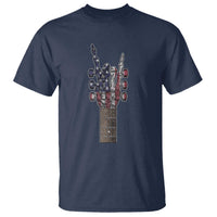 Rock On Skeleton Hand Guitar T Shirt Retro American Flag Heavy Metal Guitarist - Wonder Print Shop