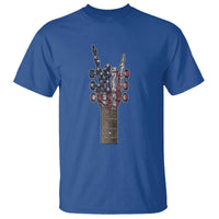 Rock On Skeleton Hand Guitar T Shirt Retro American Flag Heavy Metal Guitarist - Wonder Print Shop