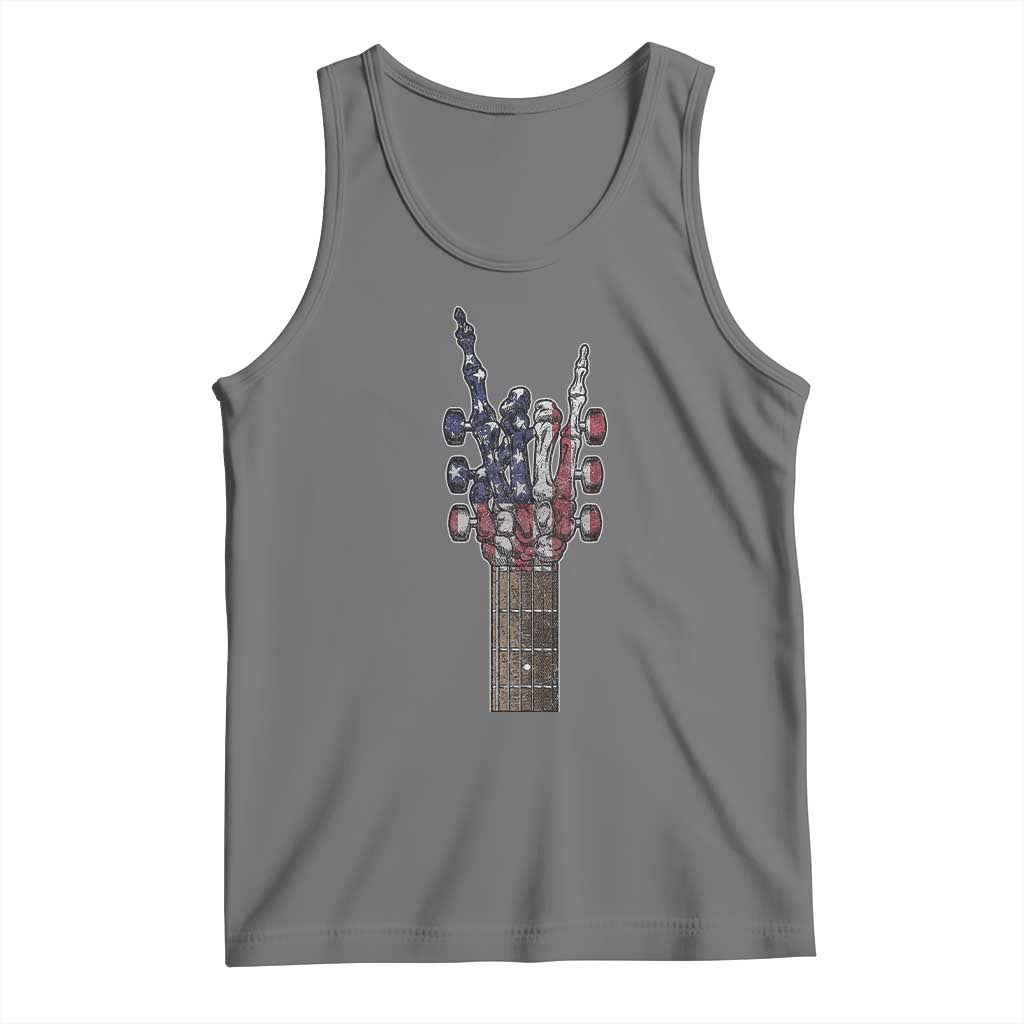 Rock On Skeleton Hand Guitar Tank Top Retro American Flag Heavy Metal Guitarist - Wonder Print Shop
