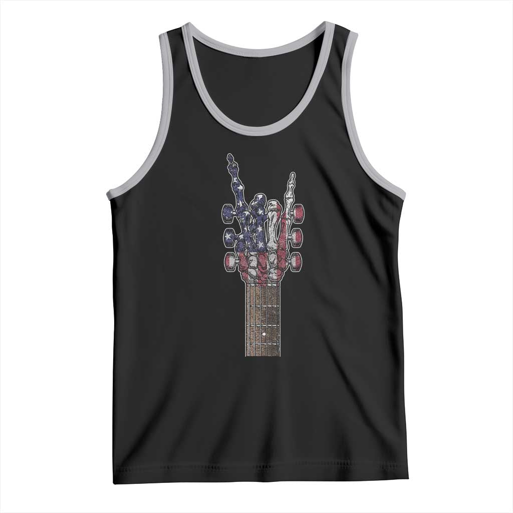 Rock On Skeleton Hand Guitar Tank Top Retro American Flag Heavy Metal Guitarist - Wonder Print Shop
