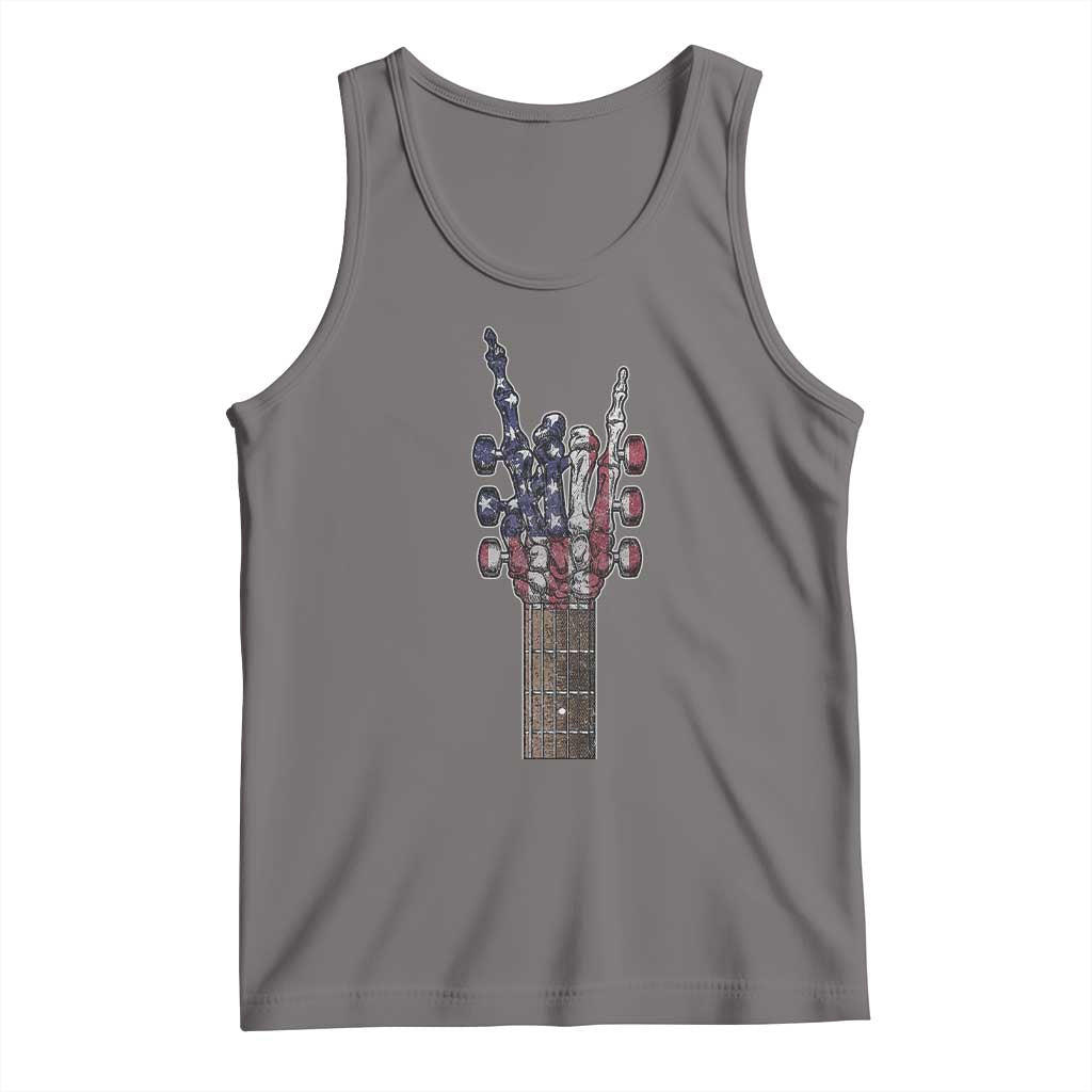 Rock On Skeleton Hand Guitar Tank Top Retro American Flag Heavy Metal Guitarist - Wonder Print Shop