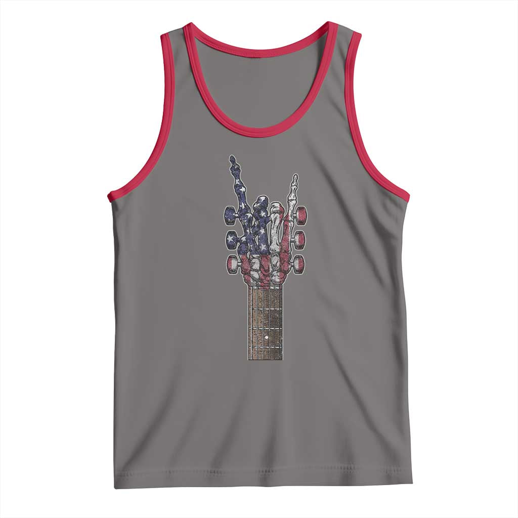 Rock On Skeleton Hand Guitar Tank Top Retro American Flag Heavy Metal Guitarist - Wonder Print Shop