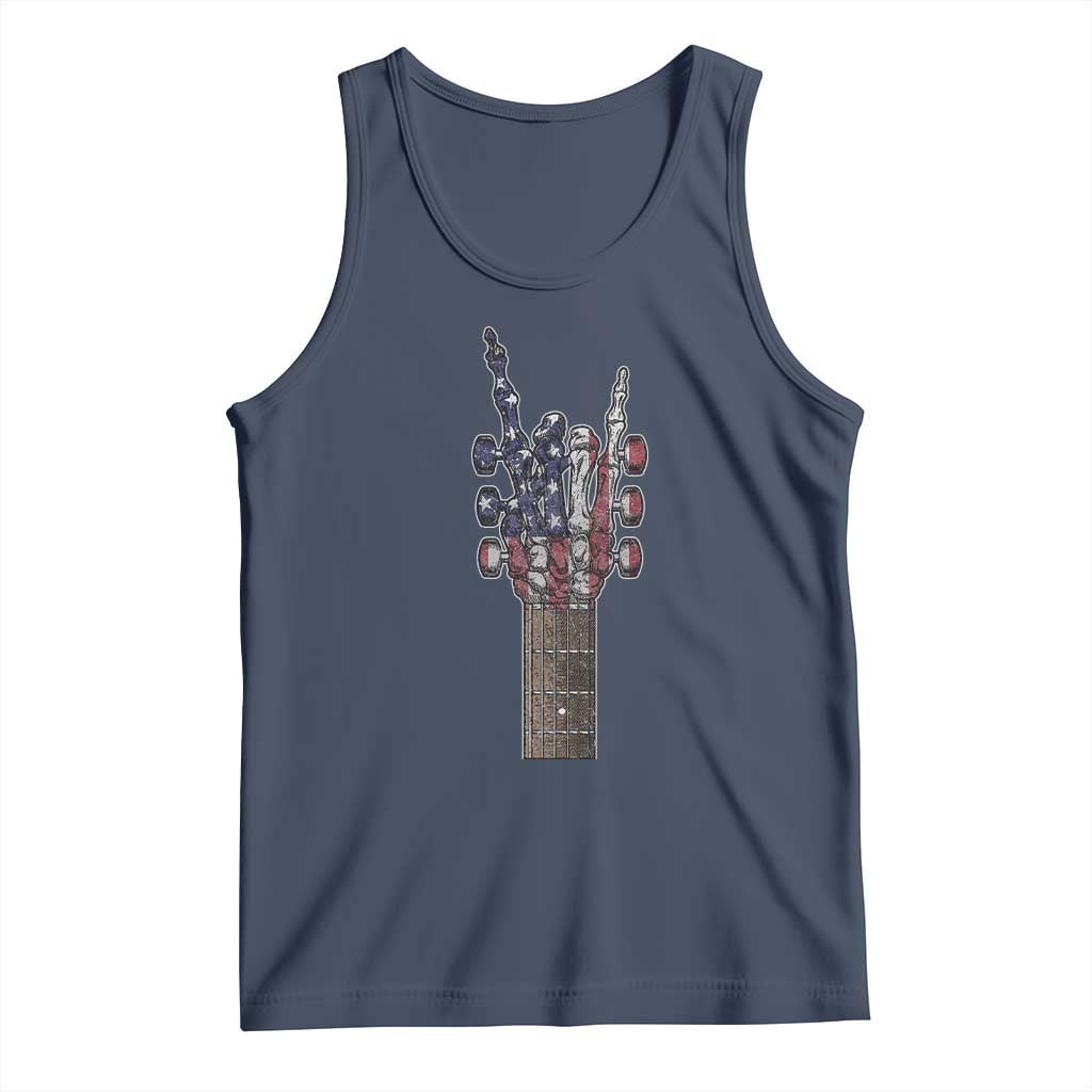 Rock On Skeleton Hand Guitar Tank Top Retro American Flag Heavy Metal Guitarist - Wonder Print Shop
