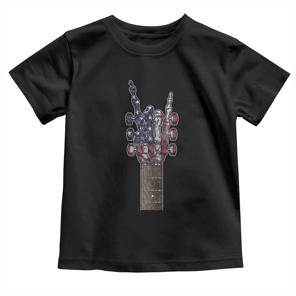 Rock On Skeleton Hand Guitar Toddler T Shirt Retro American Flag Heavy Metal Guitarist - Wonder Print Shop