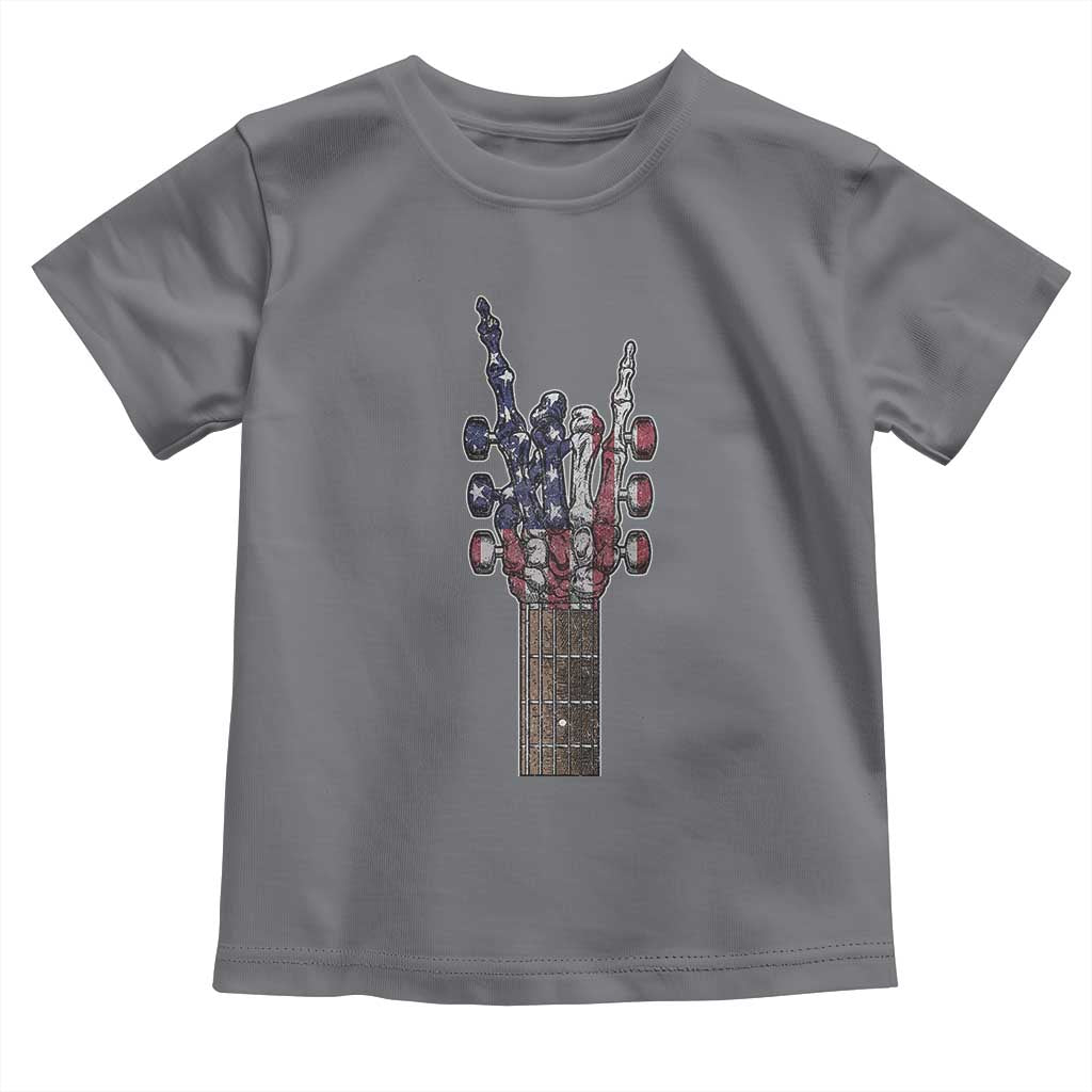 Rock On Skeleton Hand Guitar Toddler T Shirt Retro American Flag Heavy Metal Guitarist - Wonder Print Shop