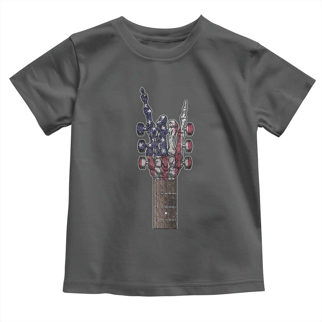 Rock On Skeleton Hand Guitar Toddler T Shirt Retro American Flag Heavy Metal Guitarist - Wonder Print Shop