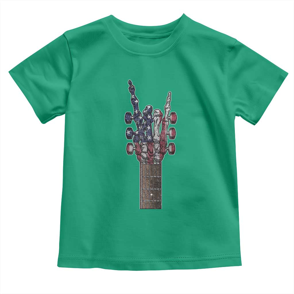 Rock On Skeleton Hand Guitar Toddler T Shirt Retro American Flag Heavy Metal Guitarist - Wonder Print Shop