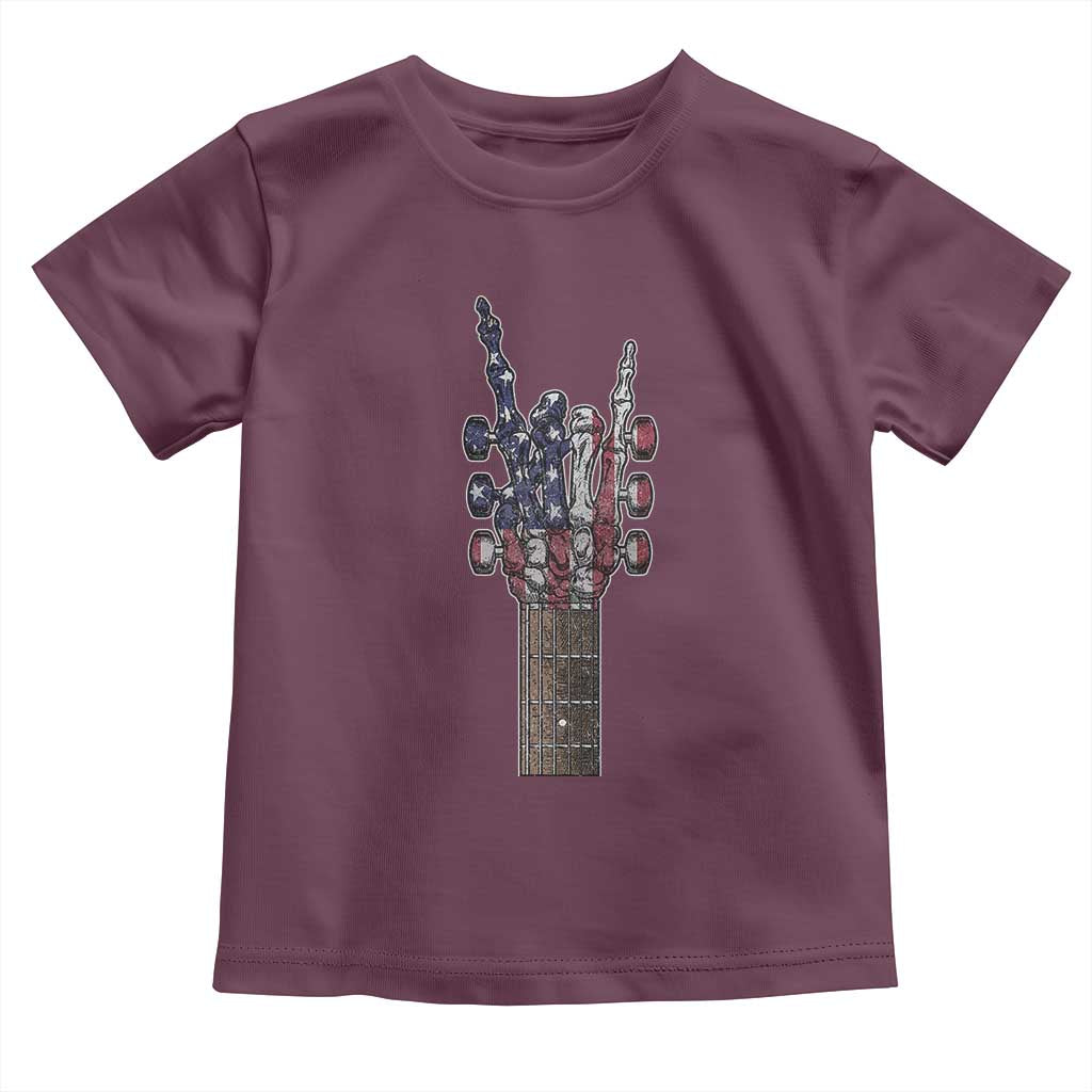Rock On Skeleton Hand Guitar Toddler T Shirt Retro American Flag Heavy Metal Guitarist - Wonder Print Shop