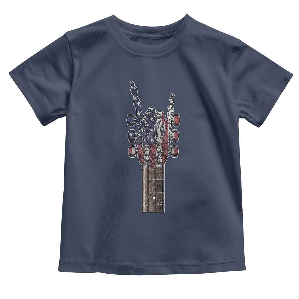 Rock On Skeleton Hand Guitar Toddler T Shirt Retro American Flag Heavy Metal Guitarist - Wonder Print Shop