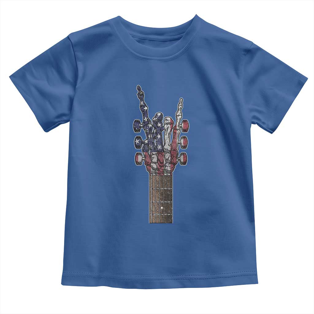 Rock On Skeleton Hand Guitar Toddler T Shirt Retro American Flag Heavy Metal Guitarist - Wonder Print Shop