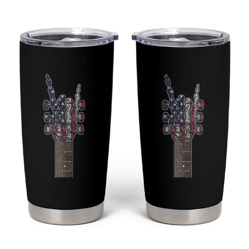 Rock On Skeleton Hand Guitar Tumbler Cup Retro American Flag Heavy Metal Guitarist - Wonder Print Shop