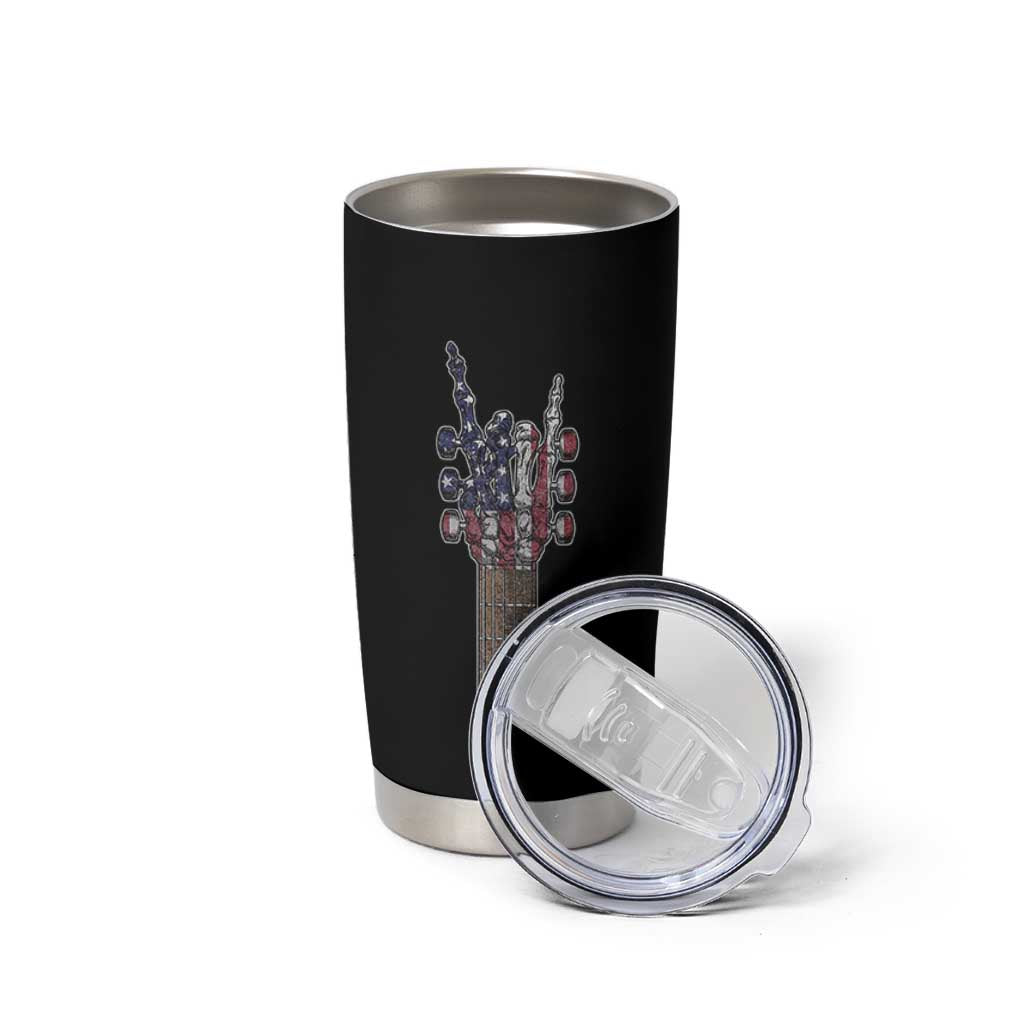 Rock On Skeleton Hand Guitar Tumbler Cup Retro American Flag Heavy Metal Guitarist - Wonder Print Shop