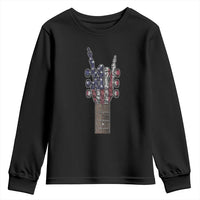 Rock On Skeleton Hand Guitar Youth Sweatshirt Retro American Flag Heavy Metal Guitarist - Wonder Print Shop