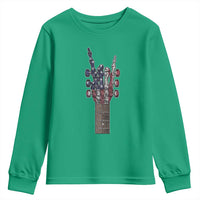 Rock On Skeleton Hand Guitar Youth Sweatshirt Retro American Flag Heavy Metal Guitarist - Wonder Print Shop
