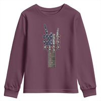 Rock On Skeleton Hand Guitar Youth Sweatshirt Retro American Flag Heavy Metal Guitarist - Wonder Print Shop