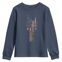 Rock On Skeleton Hand Guitar Youth Sweatshirt Retro American Flag Heavy Metal Guitarist - Wonder Print Shop