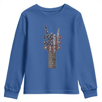 Rock On Skeleton Hand Guitar Youth Sweatshirt Retro American Flag Heavy Metal Guitarist - Wonder Print Shop