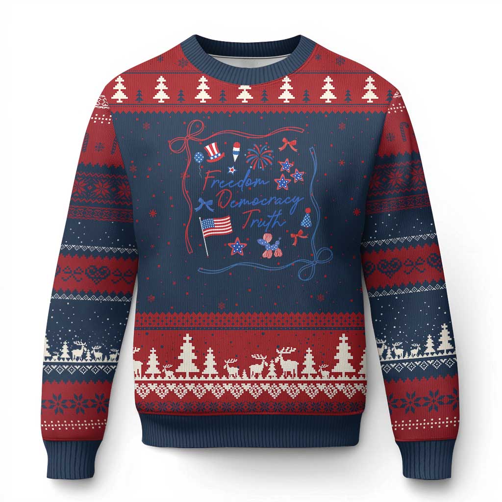 Patriotic Subtle FDT Ugly Christmas Sweater Coquette Bow Patriotic 4th of July - Wonder Print Shop