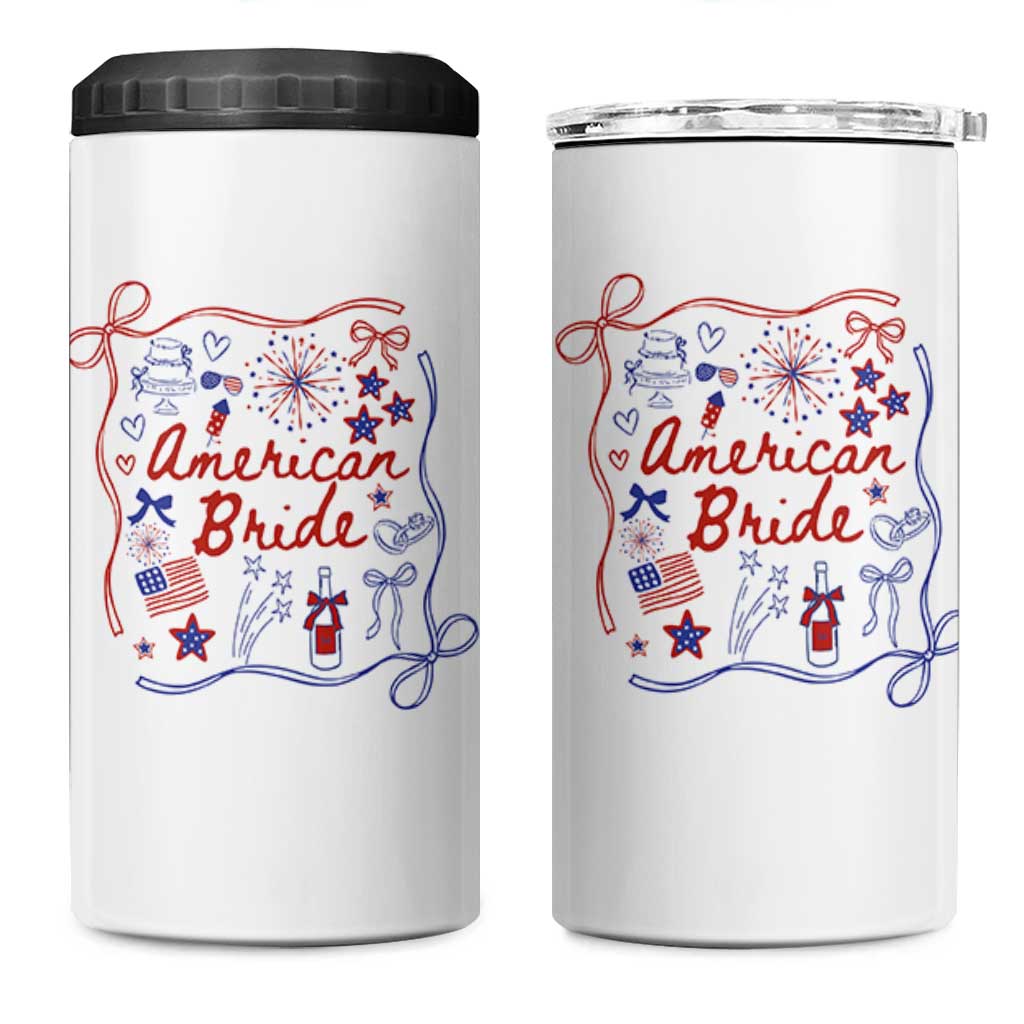 American Bride Bachelorette Party 4 in 1 Can Cooler Tumbler Coquette Bow 4th Of July - Wonder Print Shop