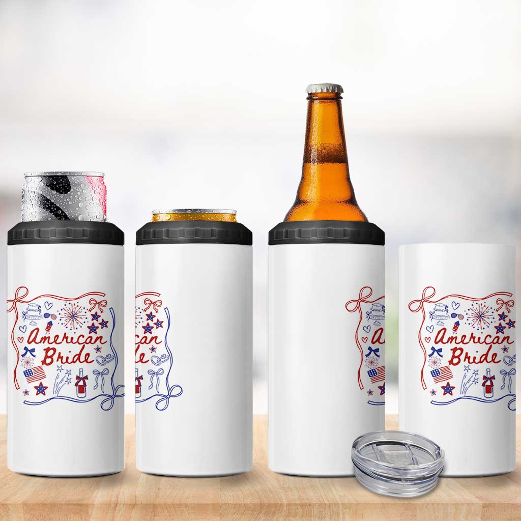 American Bride Bachelorette Party 4 in 1 Can Cooler Tumbler Coquette Bow 4th Of July - Wonder Print Shop