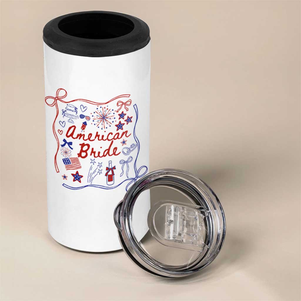 American Bride Bachelorette Party 4 in 1 Can Cooler Tumbler Coquette Bow 4th Of July - Wonder Print Shop