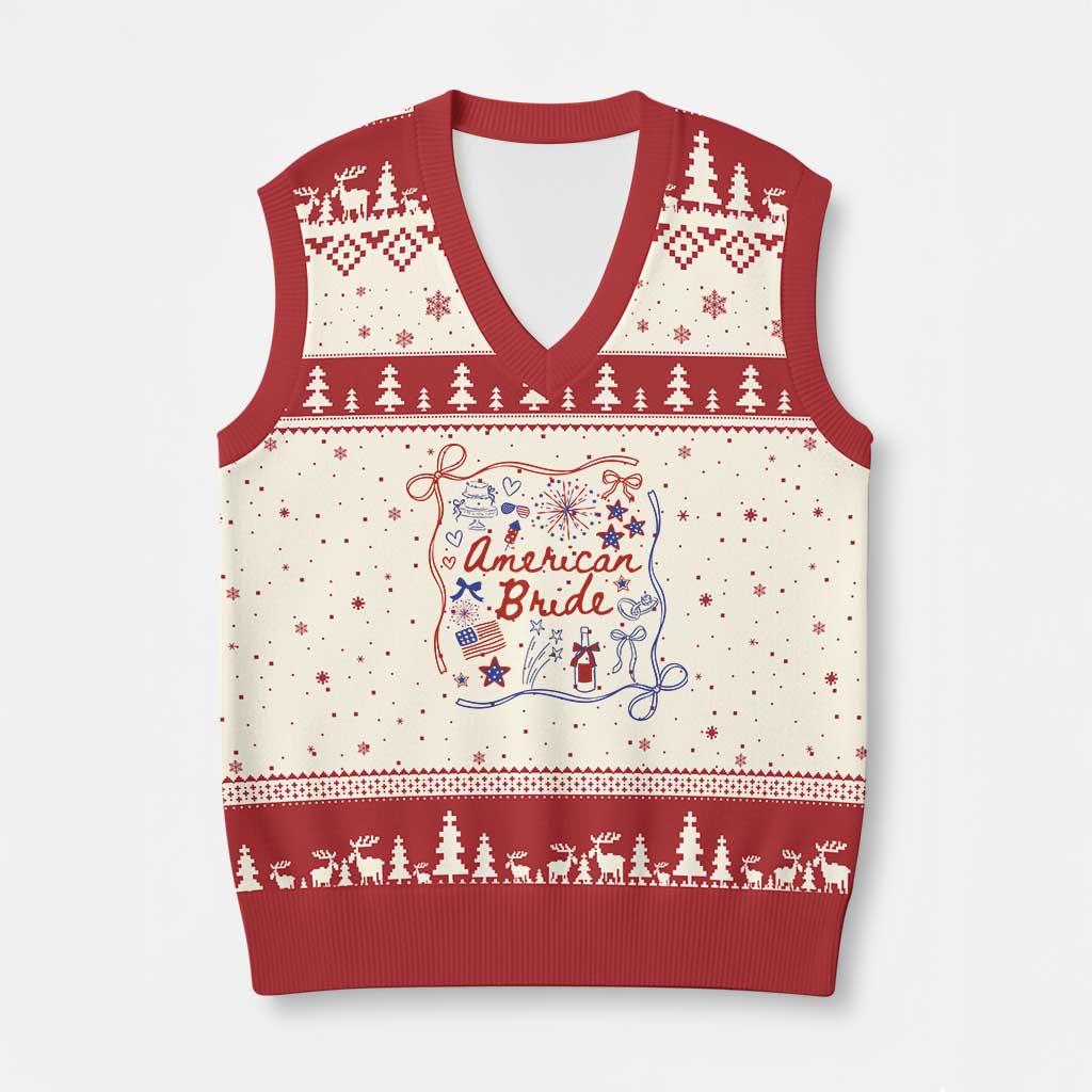 American Bride Bachelorette Party V-Neck Knit Sweater Vest Coquette Bow 4th Of July - Wonder Print Shop