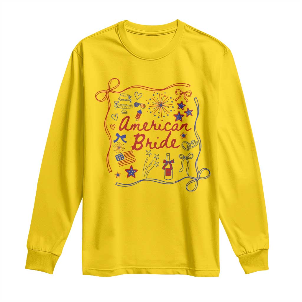 American Bride Bachelorette Party Long Sleeve Shirt Coquette Bow 4th Of July - Wonder Print Shop