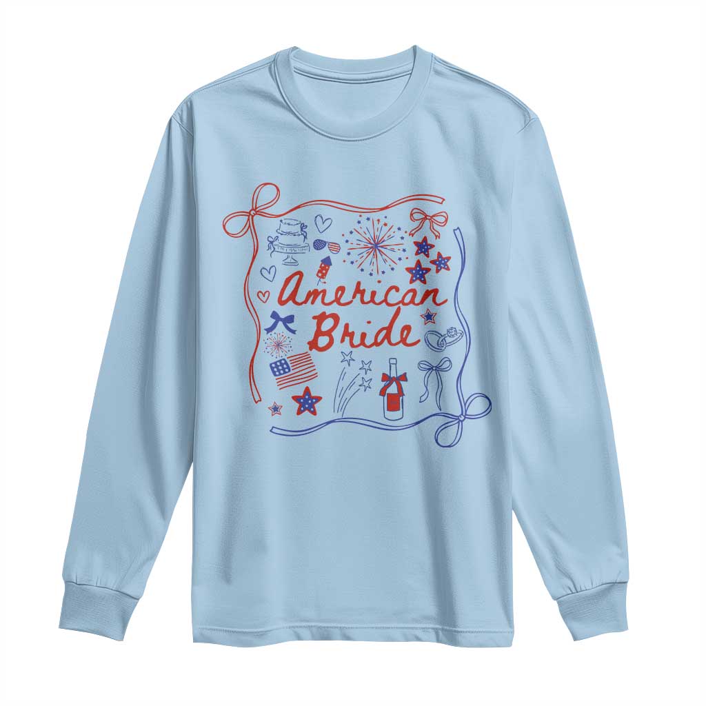 American Bride Bachelorette Party Long Sleeve Shirt Coquette Bow 4th Of July - Wonder Print Shop