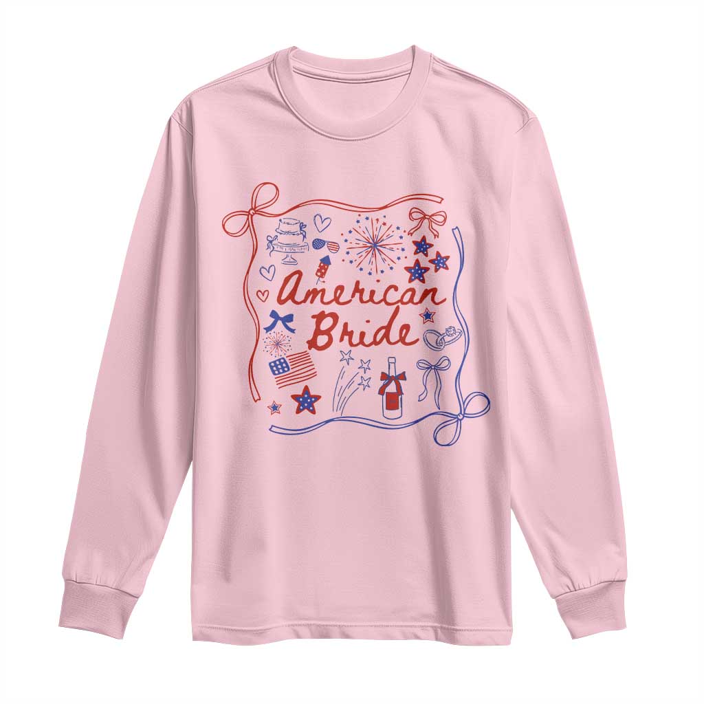 American Bride Bachelorette Party Long Sleeve Shirt Coquette Bow 4th Of July - Wonder Print Shop