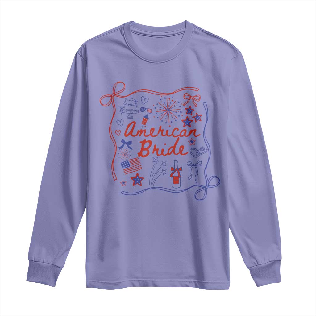 American Bride Bachelorette Party Long Sleeve Shirt Coquette Bow 4th Of July - Wonder Print Shop