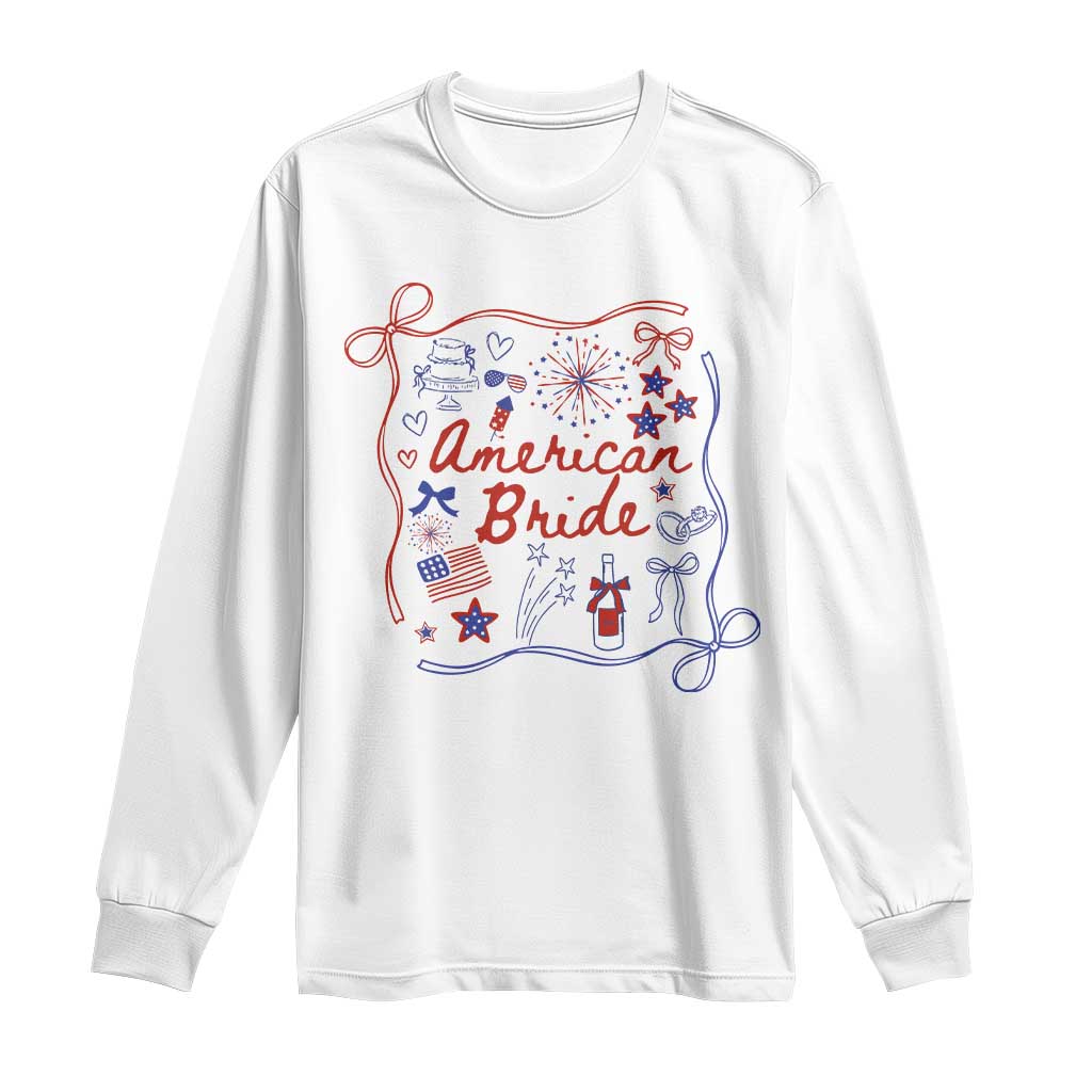 American Bride Bachelorette Party Long Sleeve Shirt Coquette Bow 4th Of July - Wonder Print Shop