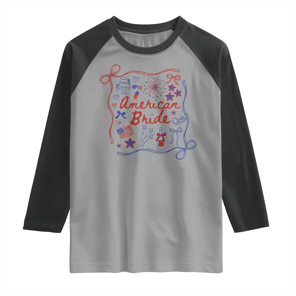 American Bride Bachelorette Party Raglan Shirt Coquette Bow 4th Of July - Wonder Print Shop