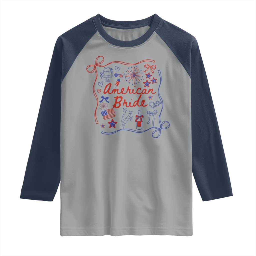 American Bride Bachelorette Party Raglan Shirt Coquette Bow 4th Of July - Wonder Print Shop
