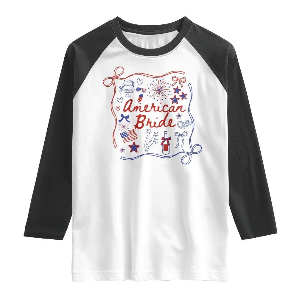 American Bride Bachelorette Party Raglan Shirt Coquette Bow 4th Of July - Wonder Print Shop