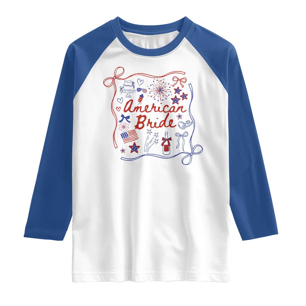 American Bride Bachelorette Party Raglan Shirt Coquette Bow 4th Of July - Wonder Print Shop