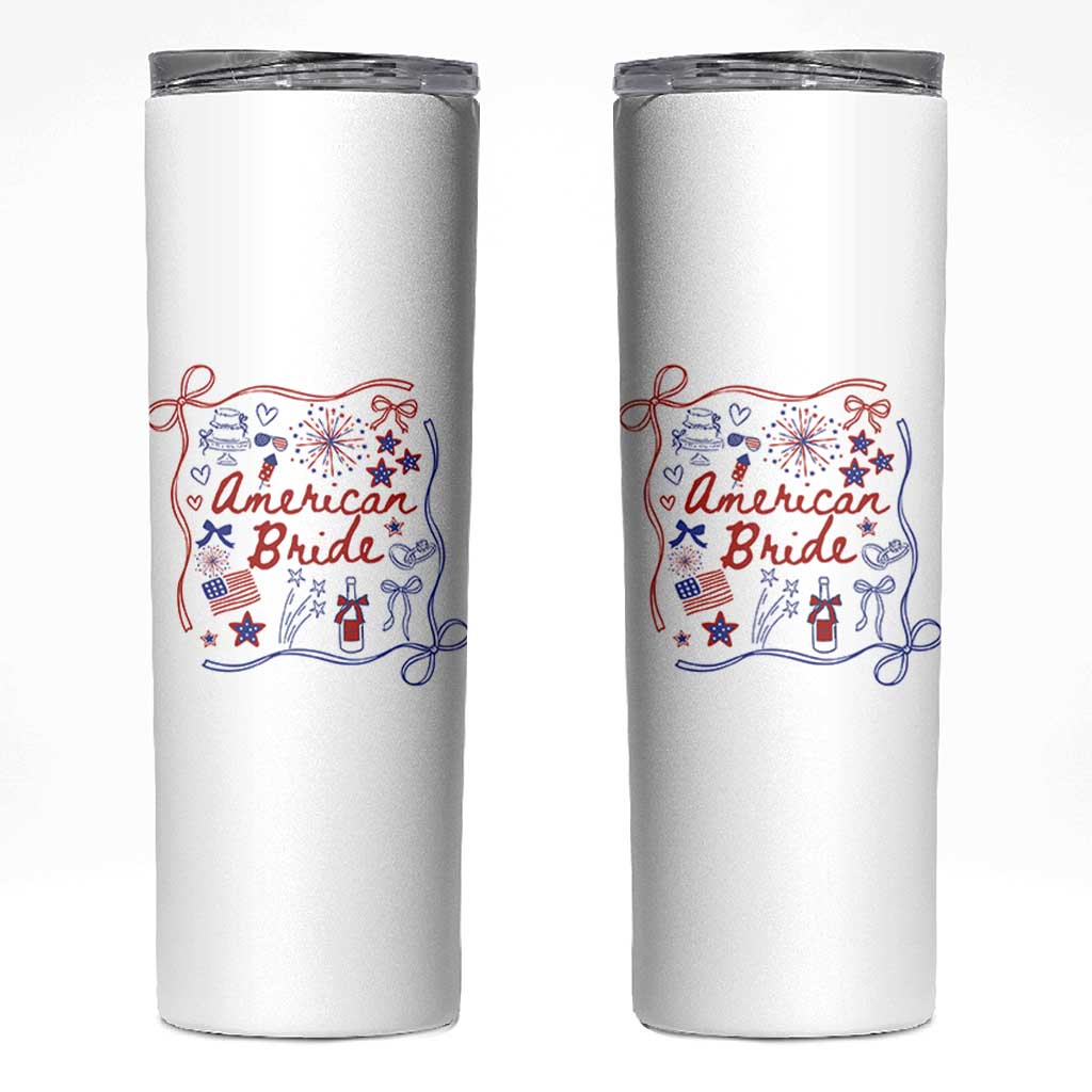 American Bride Bachelorette Party Skinny Tumbler Coquette Bow 4th Of July - Wonder Print Shop