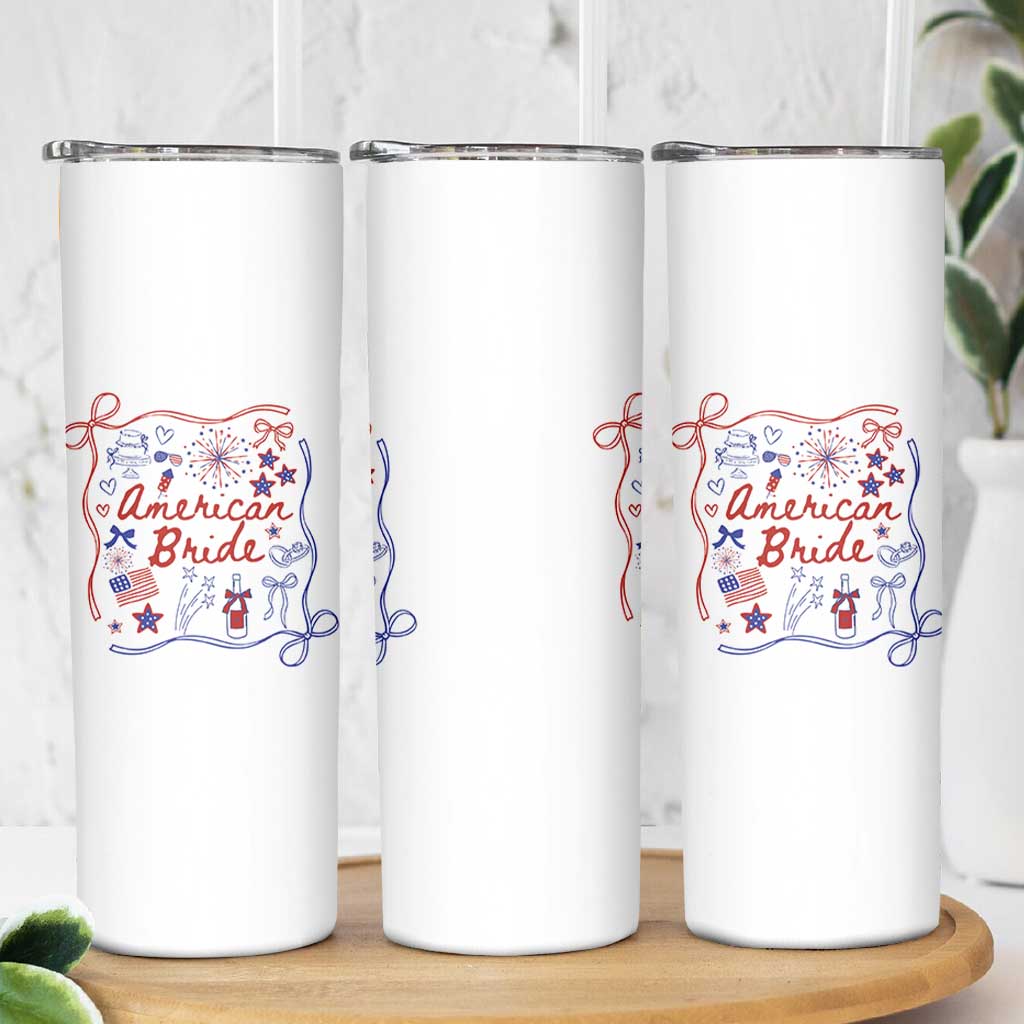 American Bride Bachelorette Party Skinny Tumbler Coquette Bow 4th Of July - Wonder Print Shop