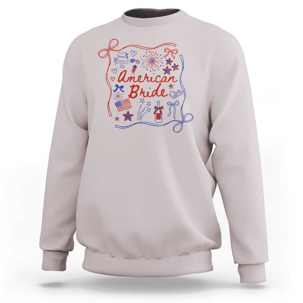 American Bride Bachelorette Party Sweatshirt Coquette Bow 4th Of July - Wonder Print Shop