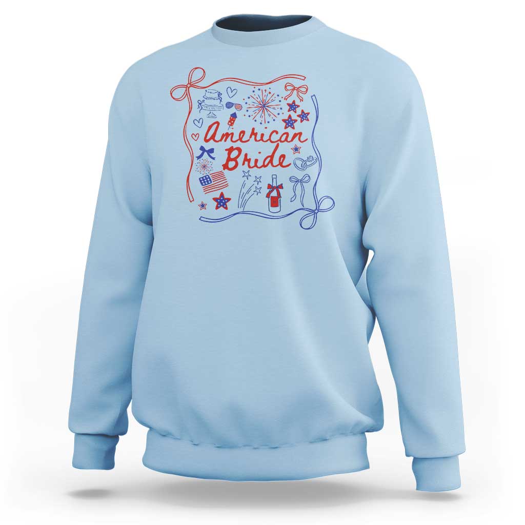 American Bride Bachelorette Party Sweatshirt Coquette Bow 4th Of July - Wonder Print Shop